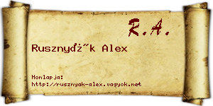 Rusznyák Alex névjegykártya